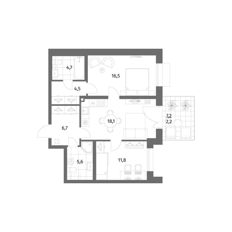 3 ккв (Евро) 70,1 м²