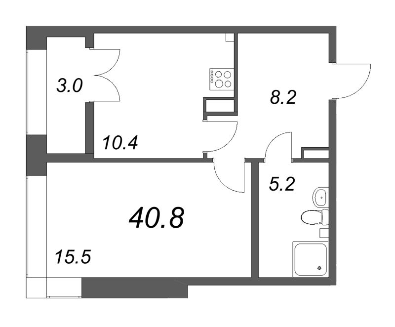 1 ккв 40,7 м²