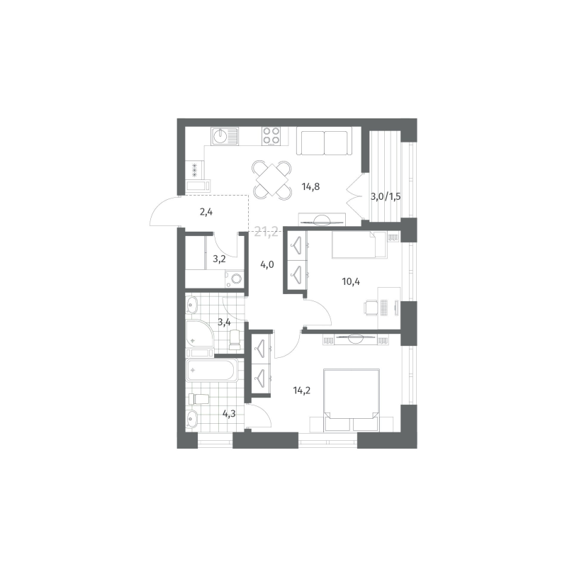 2 ккв 58,2 м²