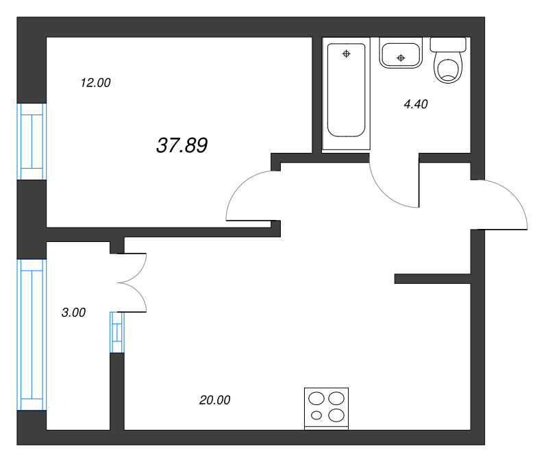 2 ккв (Евро) 37,9 м²