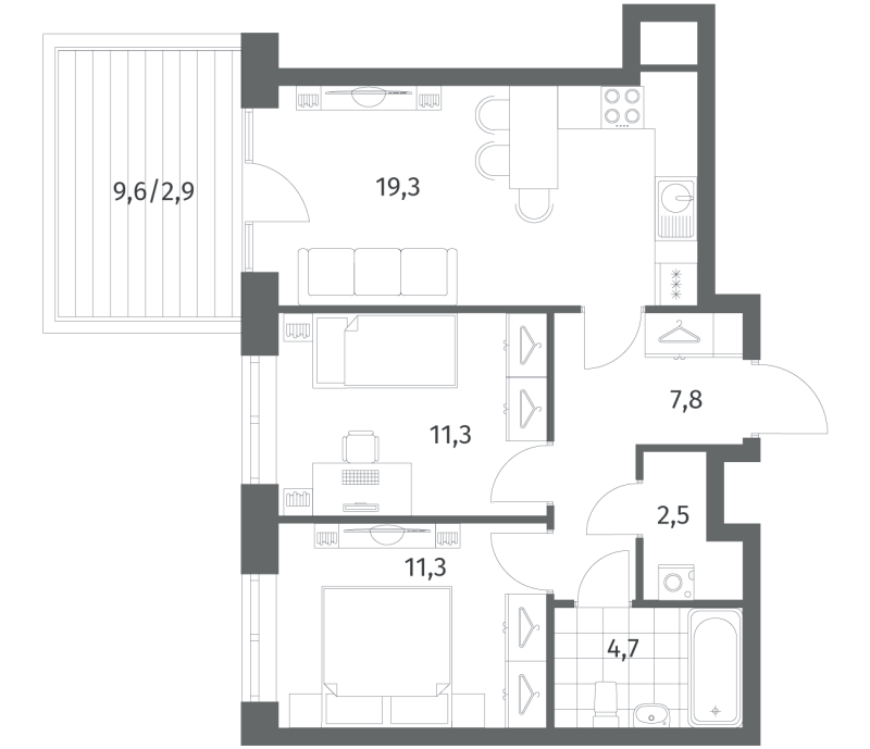3 ккв (Евро) 59,7 м²