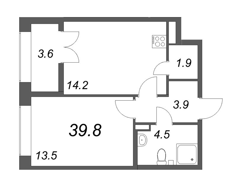 1 ккв 39,6 м²