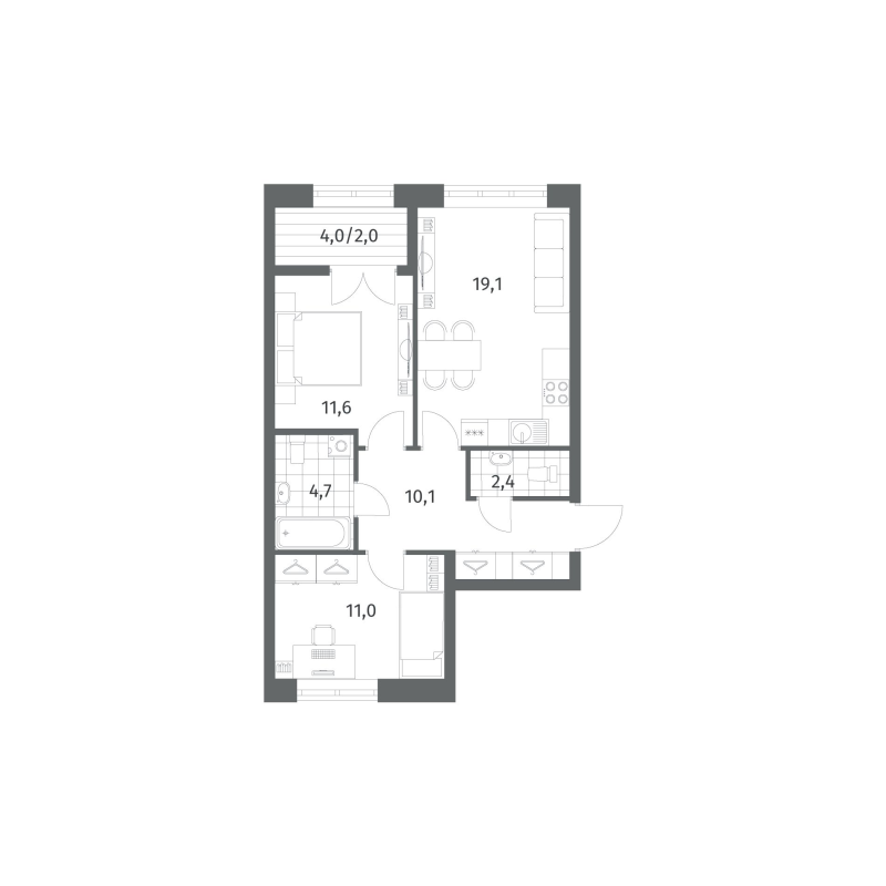 3 ккв (Евро) 60,9 м²