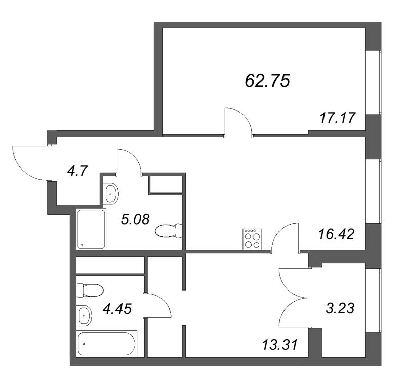3 ккв (Евро) 62,8 м²