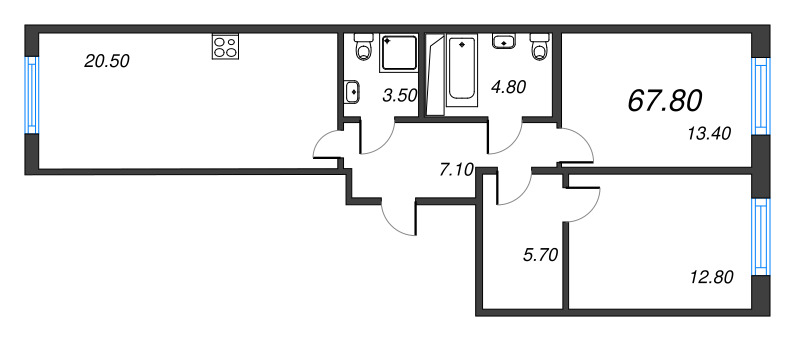 3 ккв (Евро) 68,9 м²