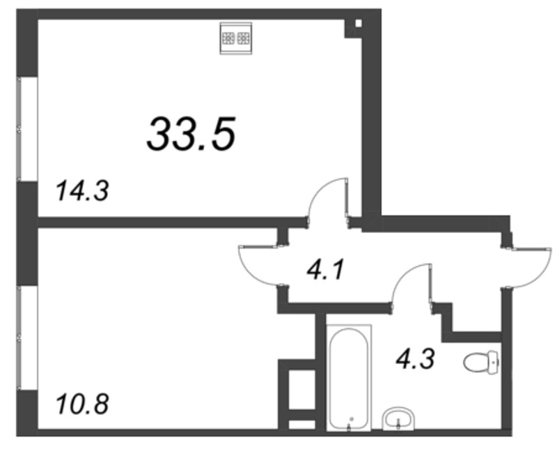 1 ккв 33,5 м²