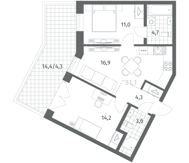 3 ккв (Евро) 59,2 м²