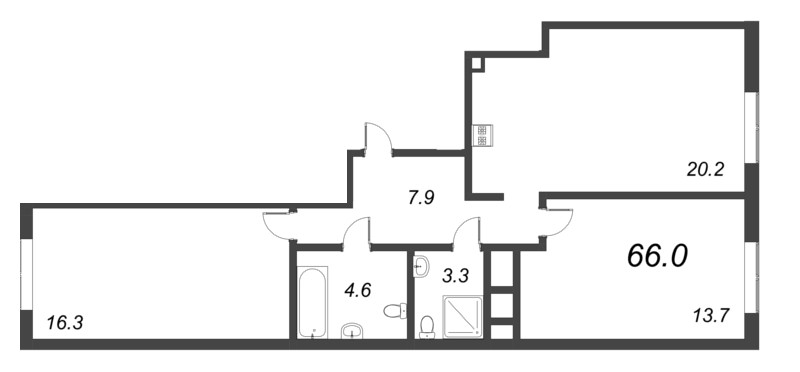 3 ккв (Евро) 66 м²