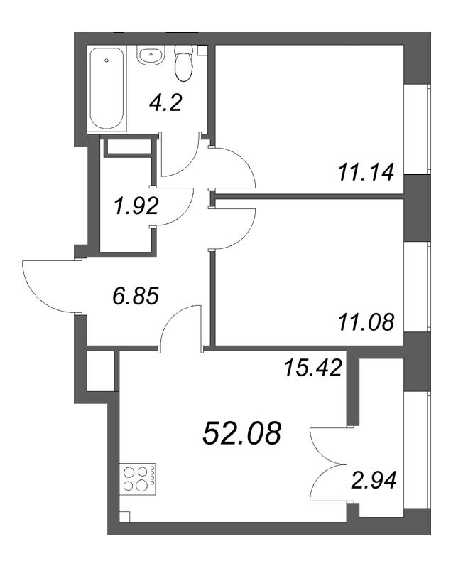 3 ккв (Евро) 52,1 м²