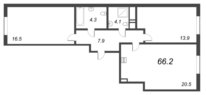 3 ккв (Евро) 66,2 м²
