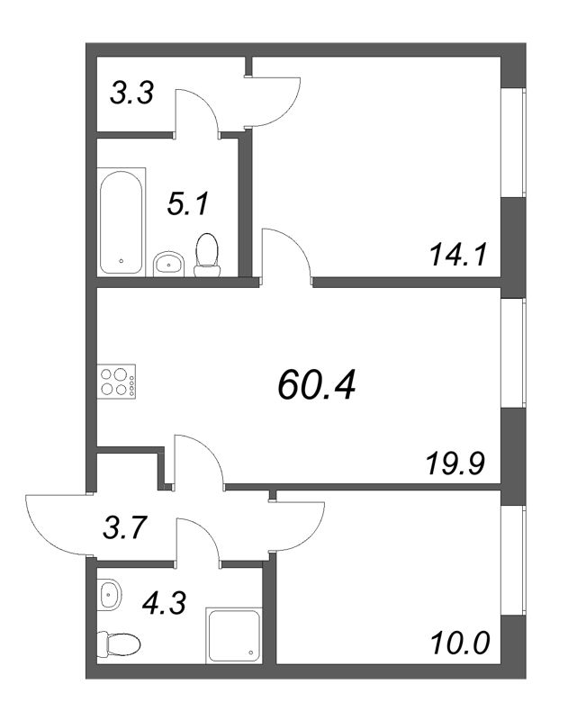 3 ккв (Евро) 60,4 м²