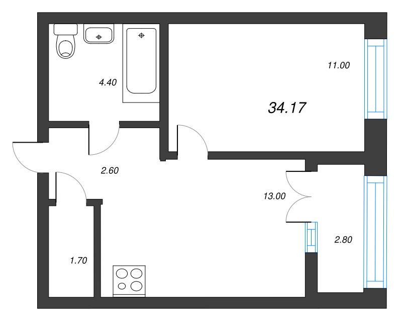 1 ккв 34,2 м²