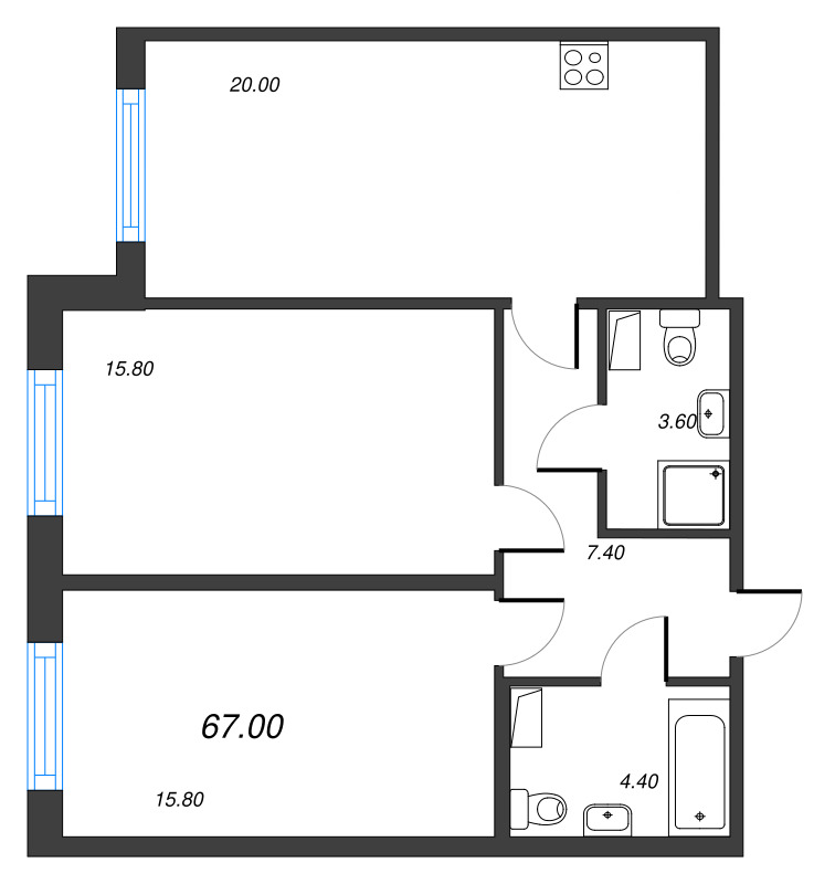 3 ккв (Евро) 67 м²