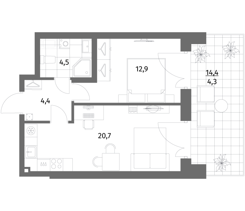 2 ккв (Евро) 46,8 м²
