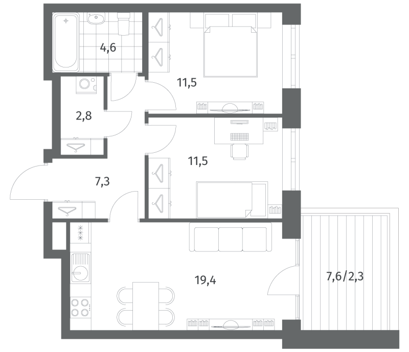 3 ккв (Евро) 59,4 м²
