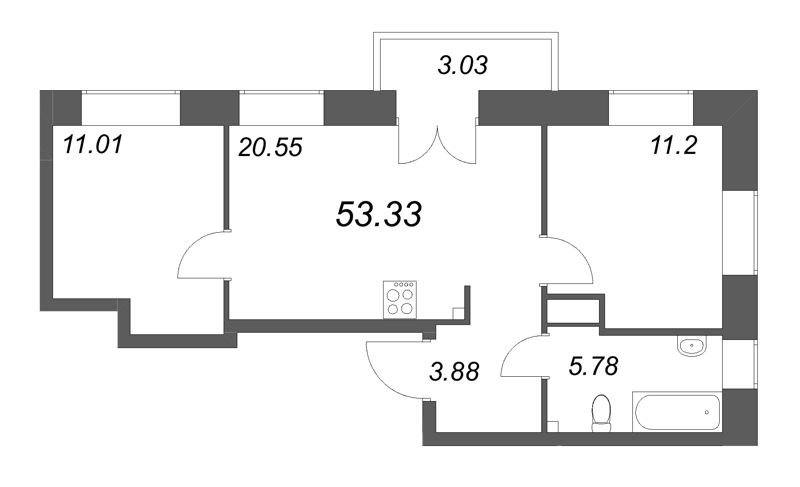 3 ккв (Евро) 53,3 м²