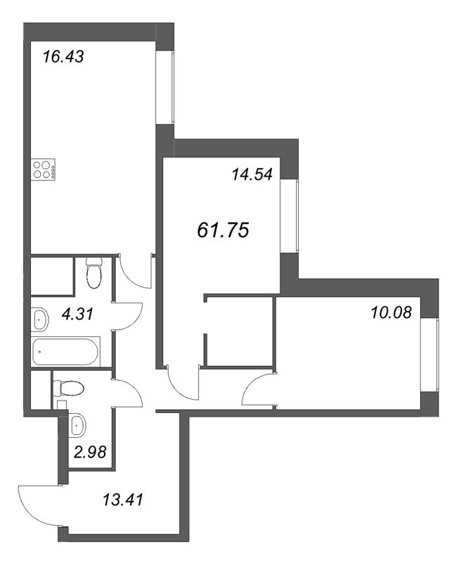 3 ккв (Евро) 61,8 м²