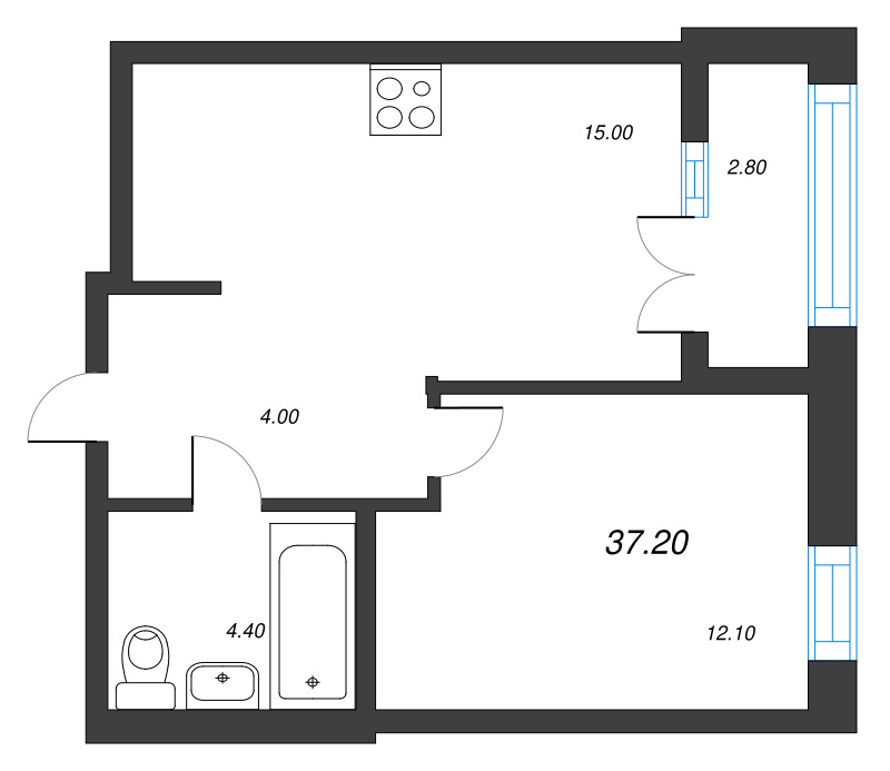 2 ккв (Евро) 37,2 м²
