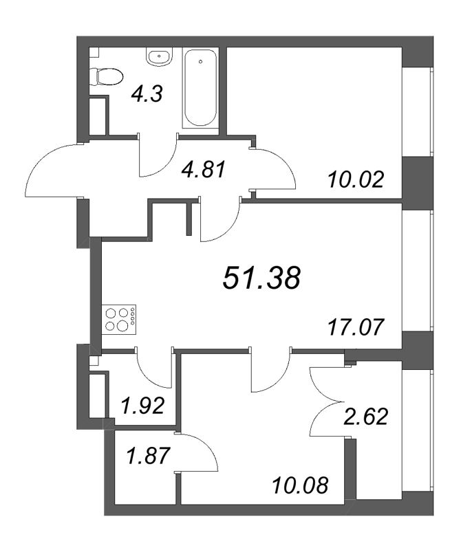 3 ккв (Евро) 51,4 м²