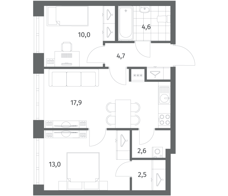 3 ккв (Евро) 55,4 м²