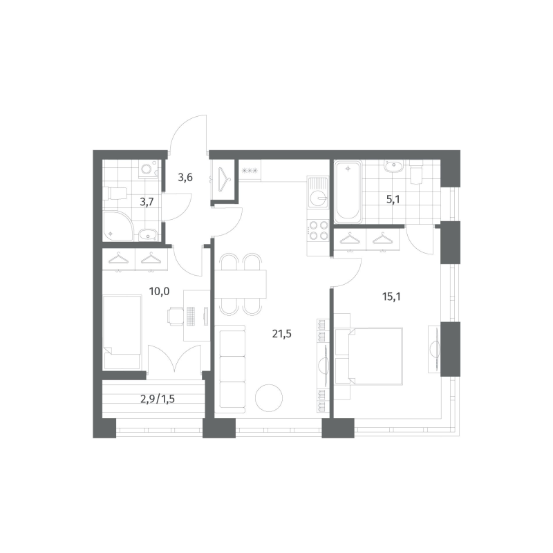 3 ккв (Евро) 60,5 м²