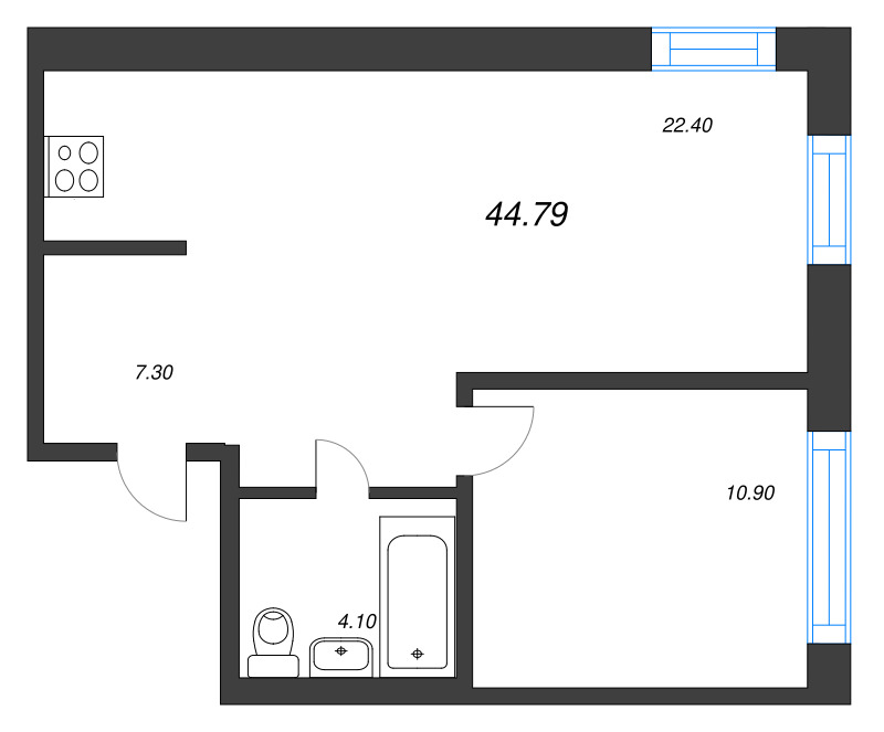 2 ккв (Евро) 44,8 м²