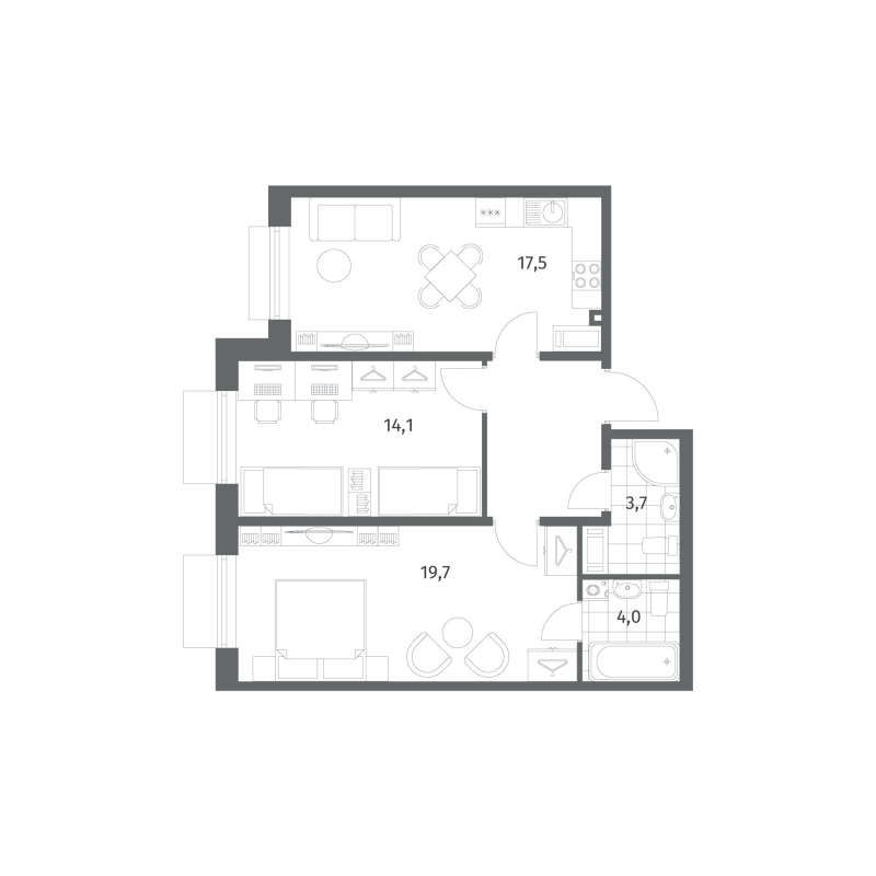 3 ккв (Евро) 65,8 м²