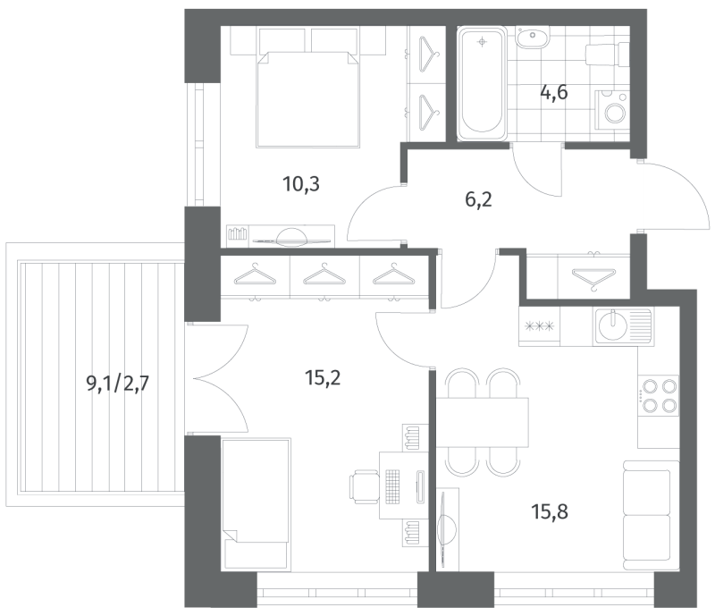 3 ккв (Евро) 54,9 м²