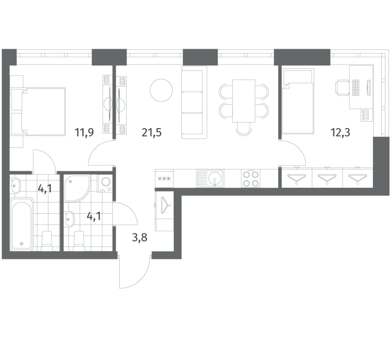 3 ккв (Евро) 57,7 м²