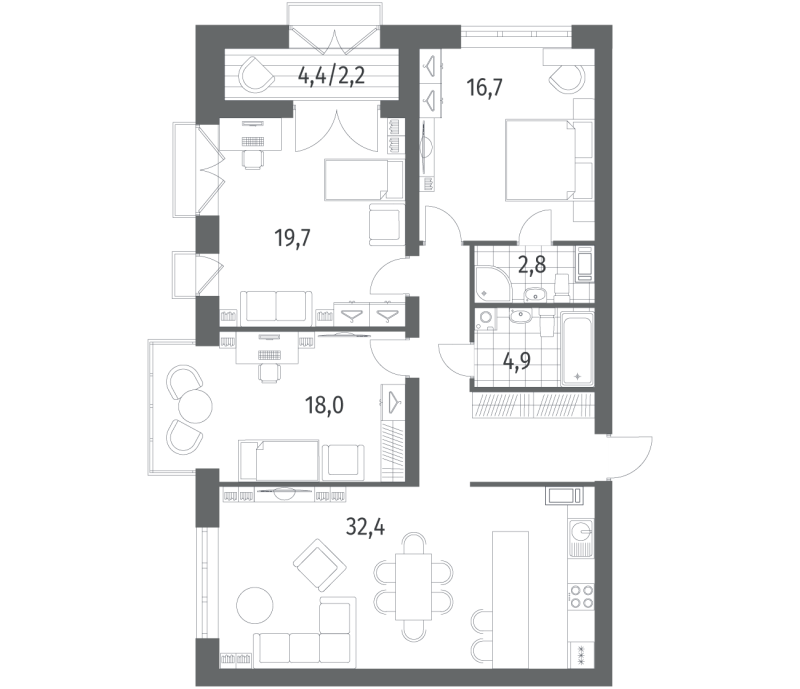 4 ккв (Евро) 115,6 м²