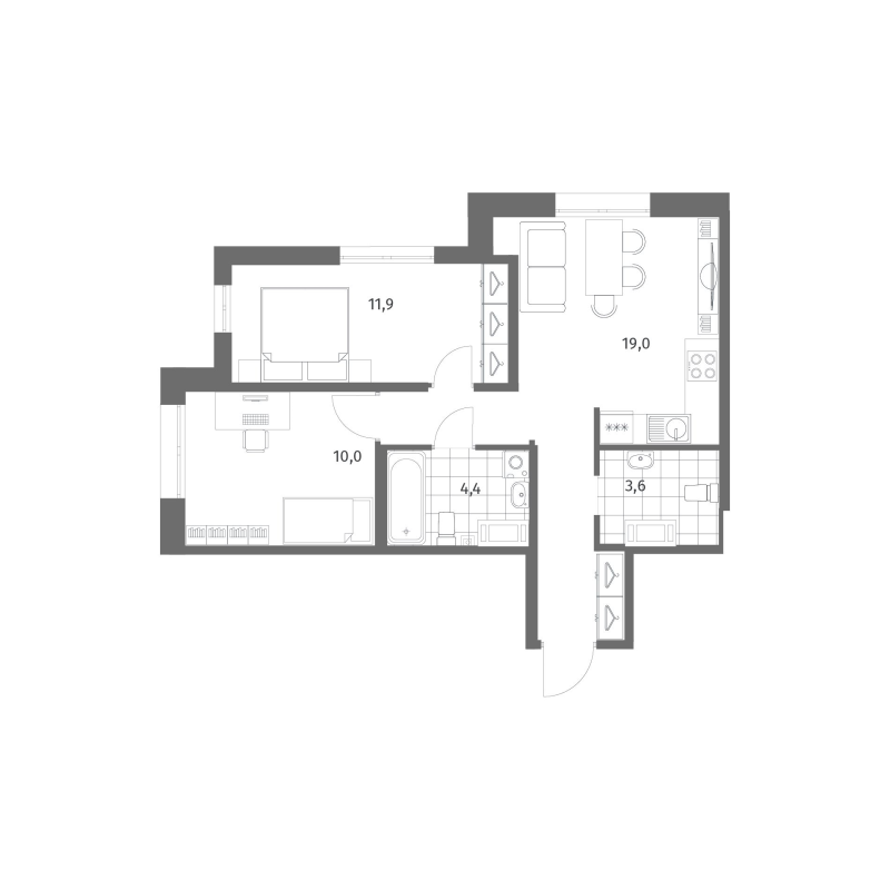 3 ккв (Евро) 53,9 м²