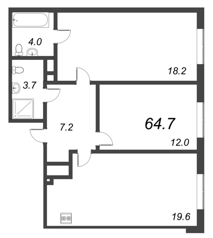 3 ккв (Евро) 64,7 м²