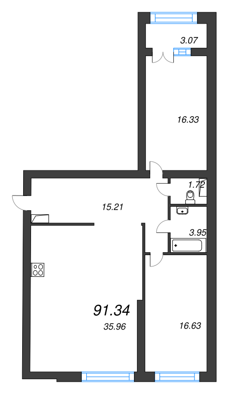 3 ккв (Евро) 96,4 м²