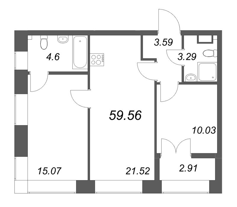 3 ккв (Евро) 59,6 м²