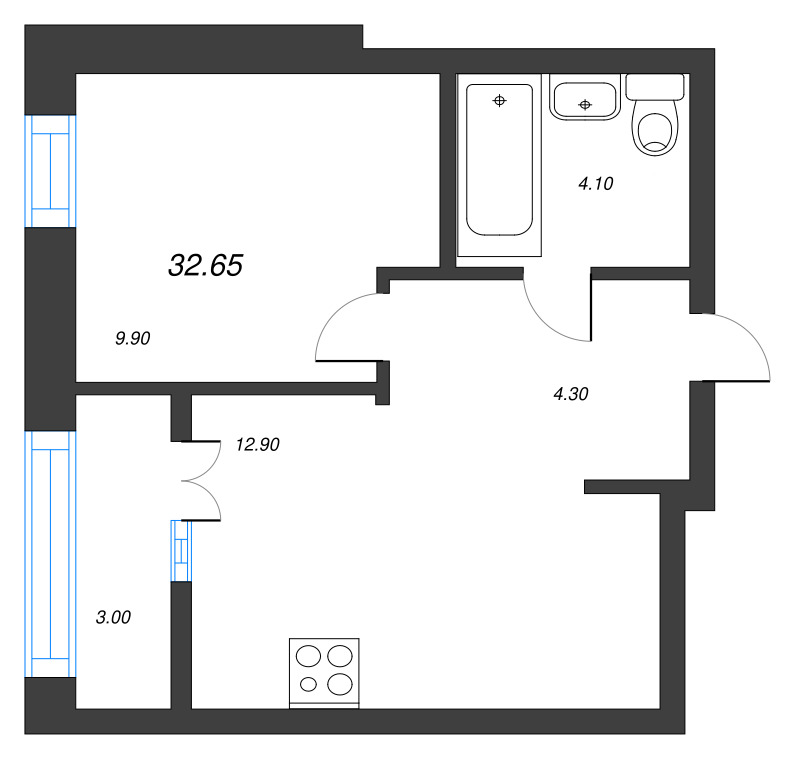 1 ккв 32,7 м²