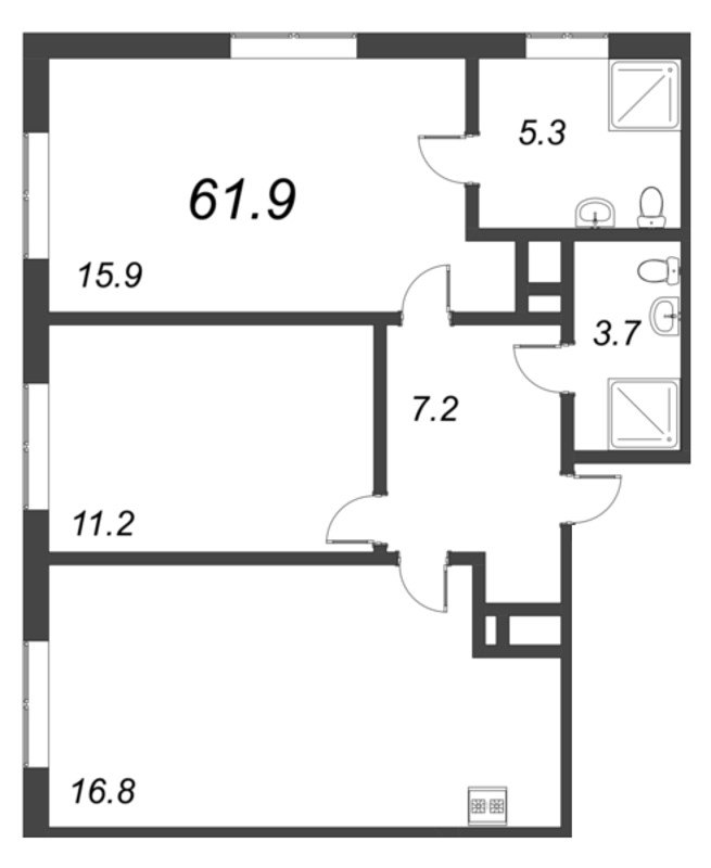 3 ккв (Евро) 61,9 м²