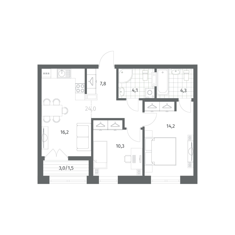 3 ккв (Евро) 58,4 м²