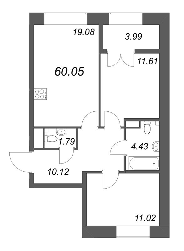 3 ккв (Евро) 60,1 м²