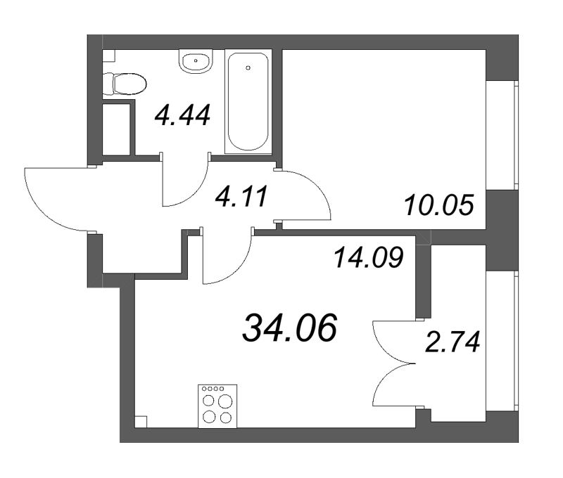 1 ккв 34,1 м²