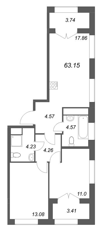 3 ккв (Евро) 63,2 м²