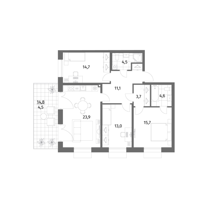 4 ккв (Евро) 95,7 м²