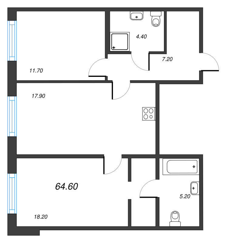 3 ккв (Евро) 64,6 м²