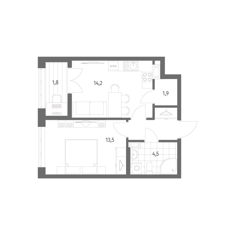 1 ккв 39,6 м²