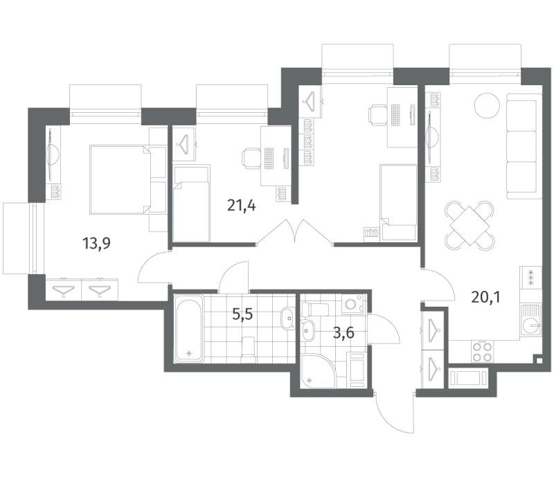 3 ккв (Евро) 75,9 м²