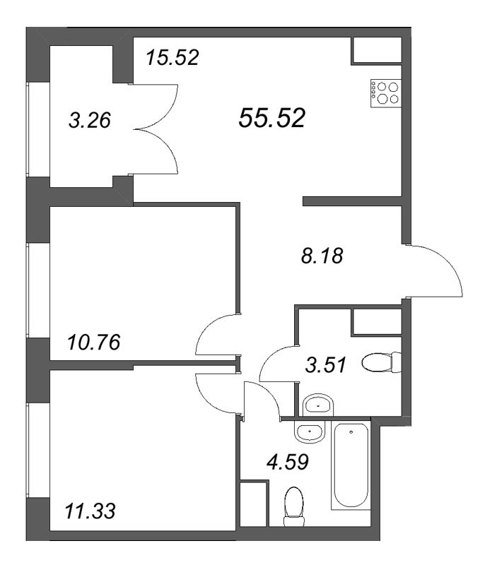 3 ккв (Евро) 55,5 м²