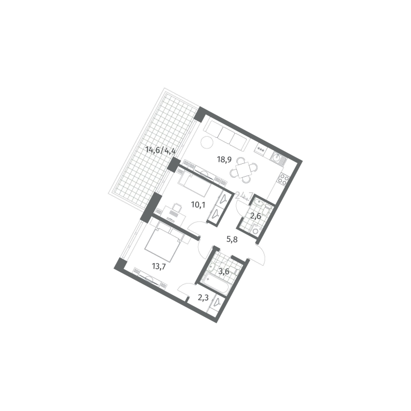 2 ккв (Евро) 61,4 м²