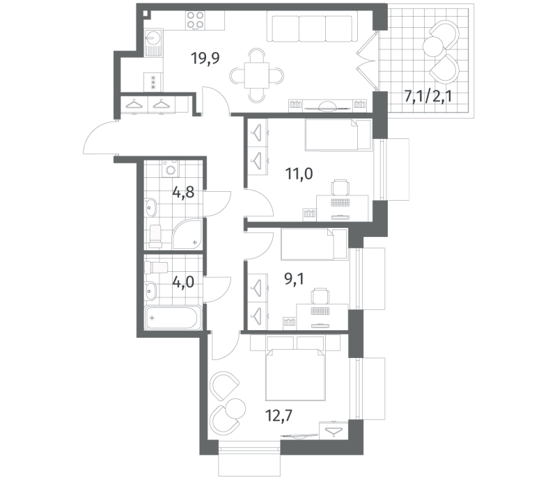 4 ккв (Евро) 74,9 м²