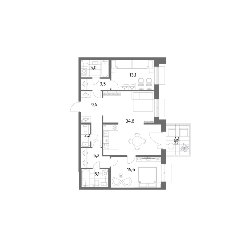 3 ккв (Евро) 95,9 м²