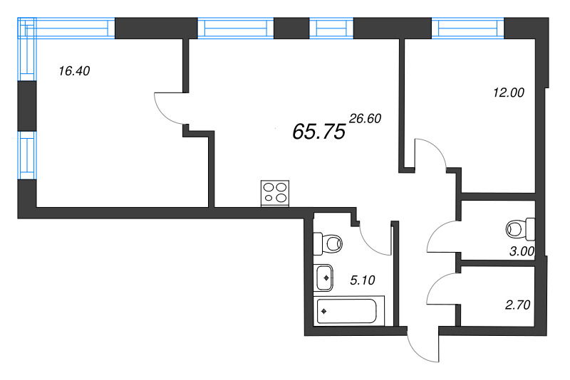 3 ккв (Евро) 65,8 м²