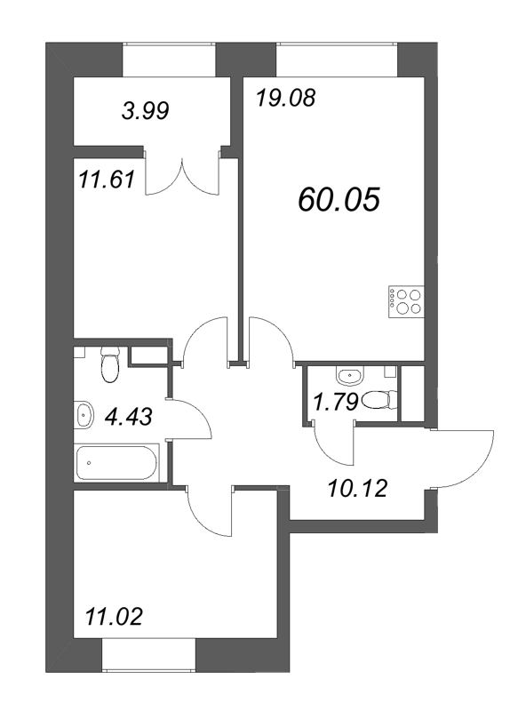 3 ккв (Евро) 60,1 м²